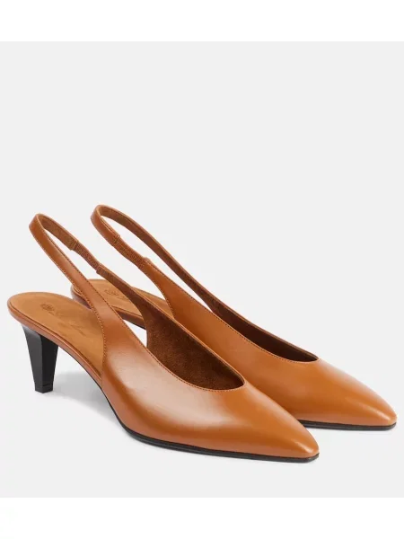 Pantofi cu toc Loro Piana din piele slingback maro