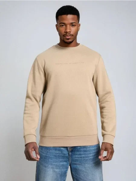 Sinsay Bluza crewneck z napisem beżowy
