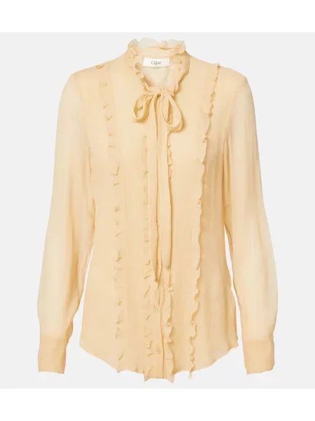 Bluză Chloé de mătase cu volane bej