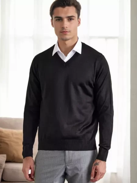 Pulover Dewberry tricotate cu decolteu în V negru