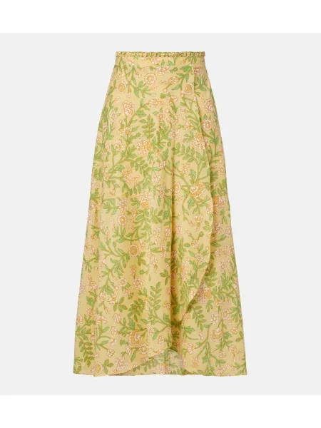 Fustă midi Poupette St Barth cu model floral galben