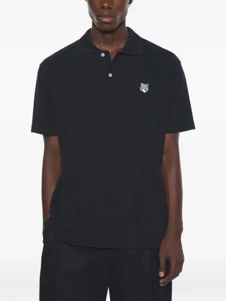 Polo Maison Kitsune cu broderie negru