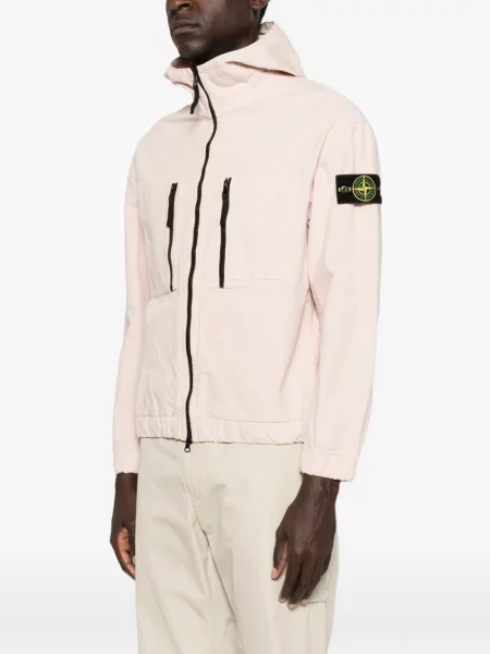 Geacă Stone Island cu glugă cu strasuri roz
