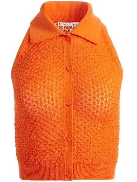 Kołnierzykowy szydełkować top Alice + Olivia pomarańczowy