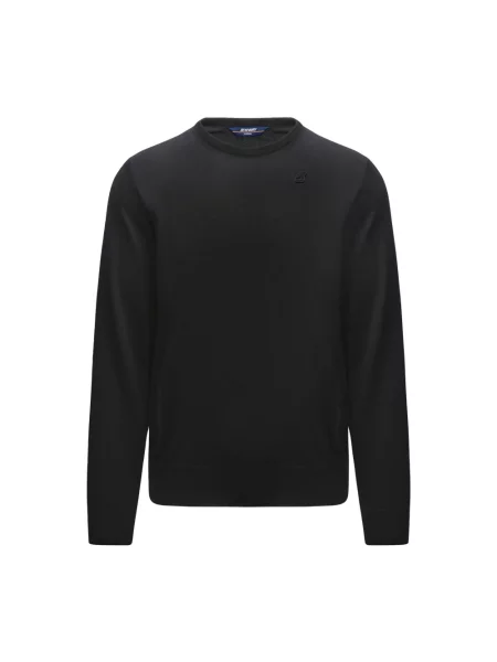 Sweter K-way wełniany z długim rękawem z logo czarny