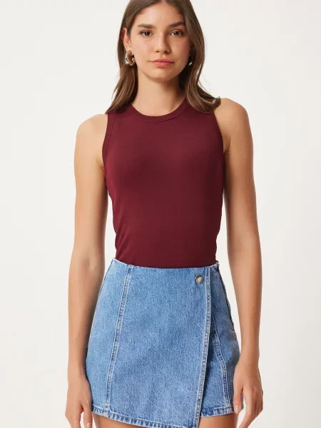 Happiness İstanbul Top brodat burgundy roșu