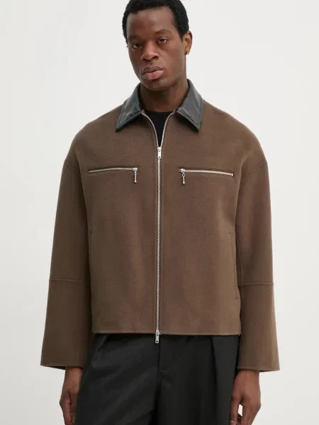 Nanushka jachetă de cămașă din lână MALACHI de tranzitie oversize maro