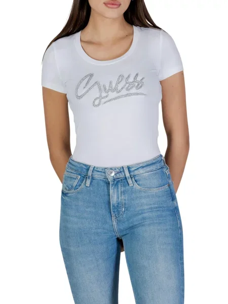 Kryształ górski koszulka Guess z krótkim rękawem biała