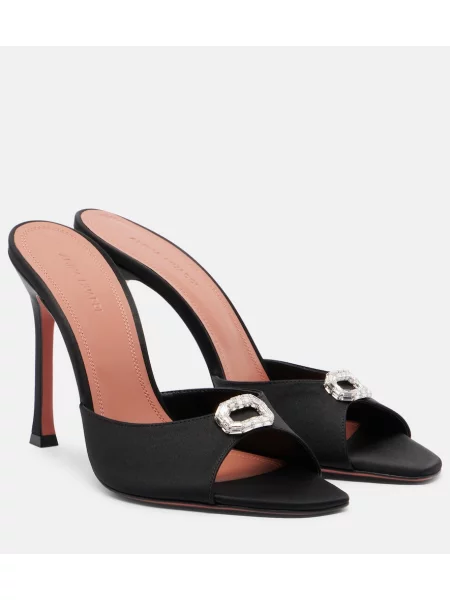Papuci tip mules Amina Muaddi din satin negru