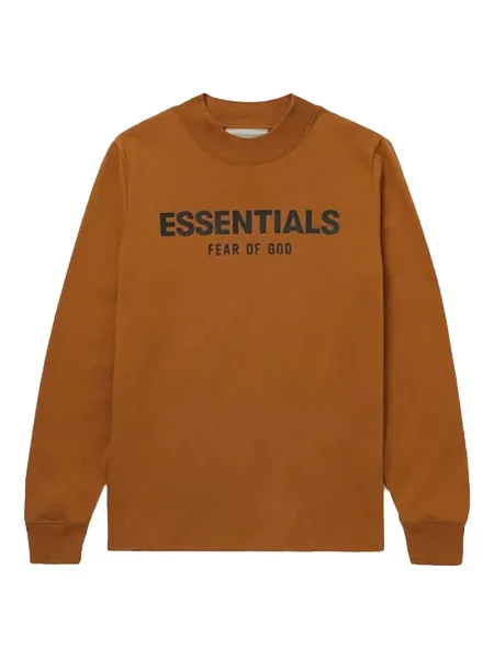 Długi sweter Fear Of God Essentials z nadrukiem brązowy