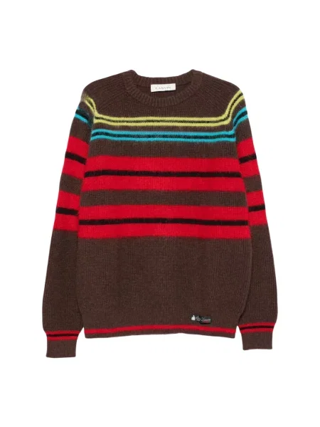 Sweter Lanvin wełniany w paski z paskiem brązowy