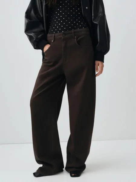 Широкі джинси MANGO темно-коричневий бавовна/ліоцел коричневі