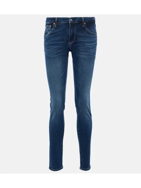 Jeansy skinny Ag Jeans z niską talią niebieskie