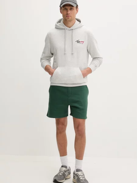 Geacă de blugi Tommy Hilfiger cu glugă cu autograf gri