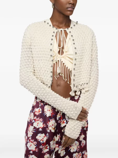 Lung cardigan Rabanne tricotate alb