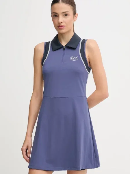 Спортна рокля Emporio Armani къса разкроена тъмносиньо
