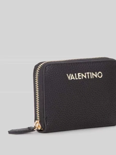 Lniany portfel Valentino z logo czarny