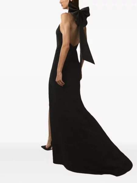 Rochie Nicole Miller cu funde cu gât halter de costum negru