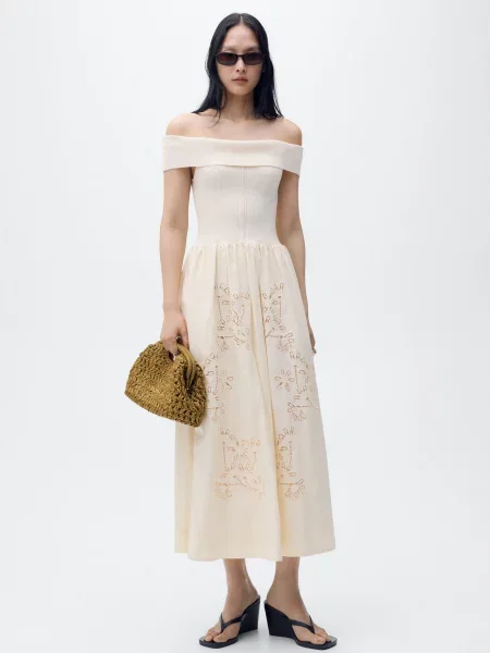 Сукня міді MANGO бежевий