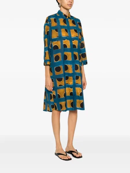 Rochie midi Yavi cu imprimeu geometric albastru