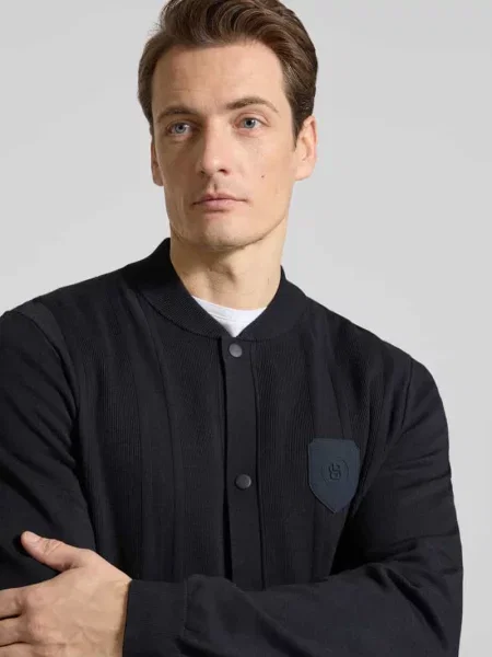 Kardigan z dzianiny z mieszanki krój regular fit model KN_BB BC LUX FZ' Boss Green granatowy