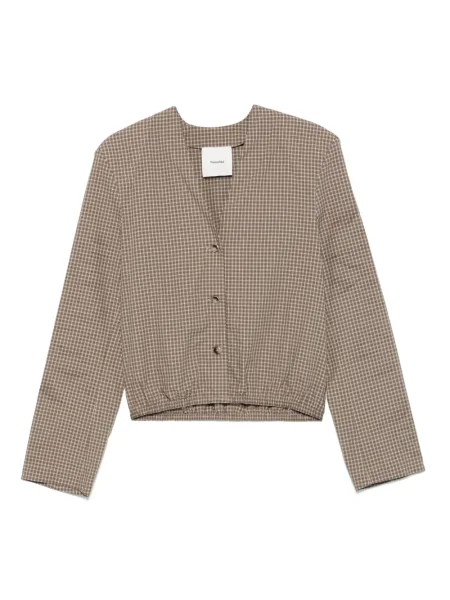 Cămașă Nanushka în carouri cu decolteu în V maro