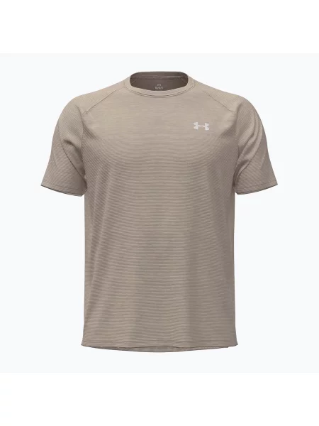 Tricou de antrenament pentru bărbați Under Armour Tech Textured timberwolf taupe/white alb