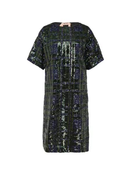 Rochie mini N°21 cu paiete în carouri verde