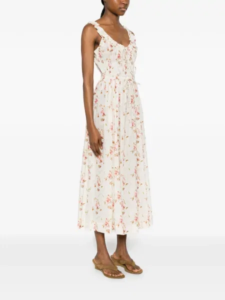 Rochie midi Dôen cu model floral cu imagine alb