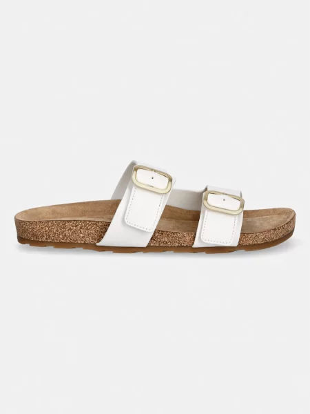 Tommy Hilfiger papuci pentru femei din piele TH CLASSIC CORK SANDAL LEATHER alb