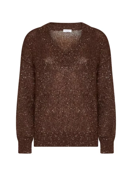 Pulover Brunello Cucinelli cu paiete maro
