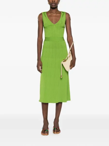 Rochie midi Elisabetta Franchi cu decolteu în V până la genunchi de costum verde