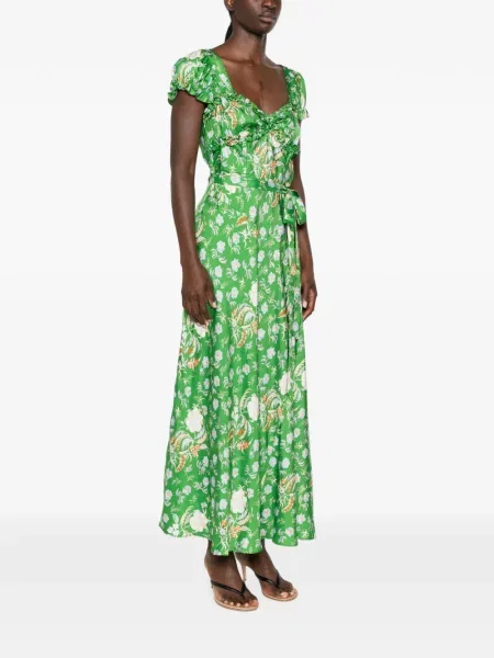 Rochie maxi Dôen de mătase cu model floral cu imagine verde