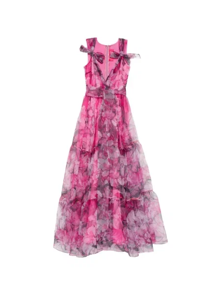 Rochie Miau By Clara Rotescu cu funde cu model floral de costum roz