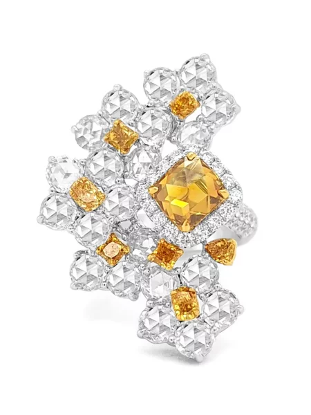 Cocktail inel Hyt Jewelry cu model floral argintiu