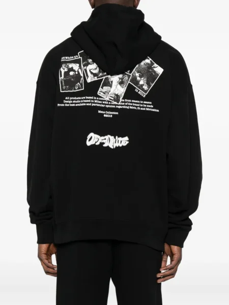 Hanorac cu glugă Off-white cu imagine alb