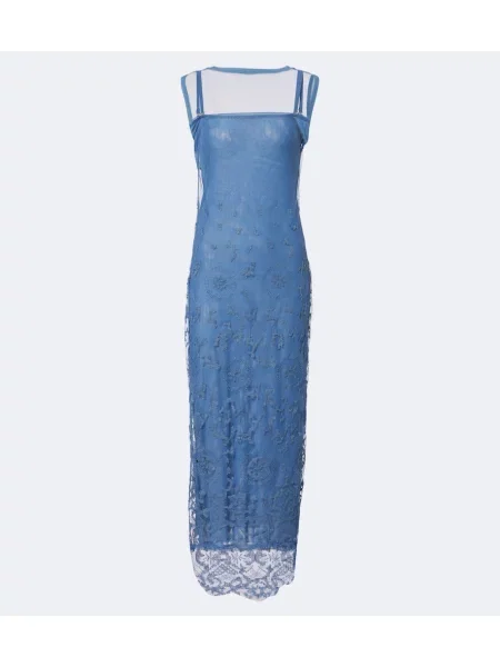 Rochie maxi Sir cu broderie plasă albastru