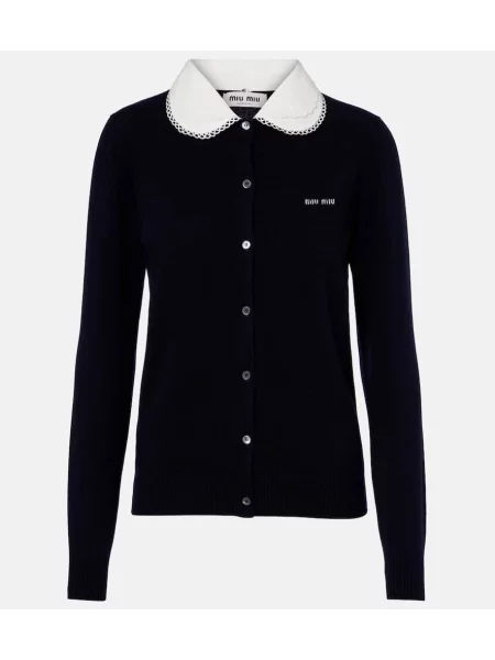 Cardigan Miu Miu din cașmir cu autograf albastru