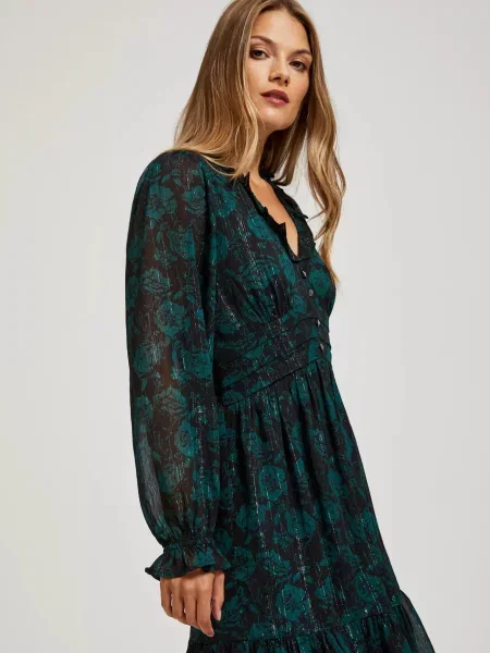 Rochie Marisse din șifon cu model floral negru