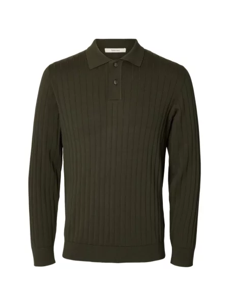 Lung tricou polo Selected tricotate verde