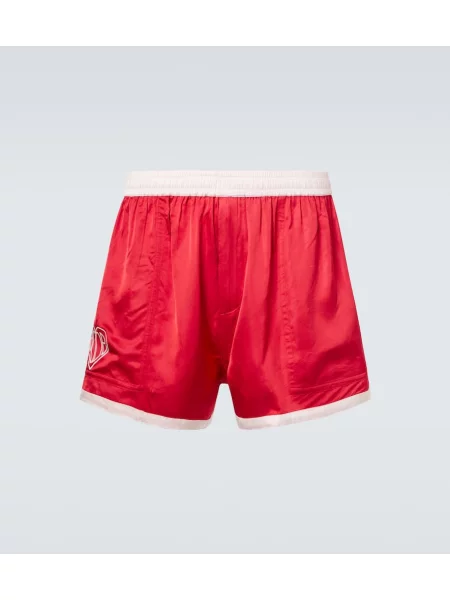 Pantaloni scurți Bode cu broderie din satin cu motiv cu inimi roșu