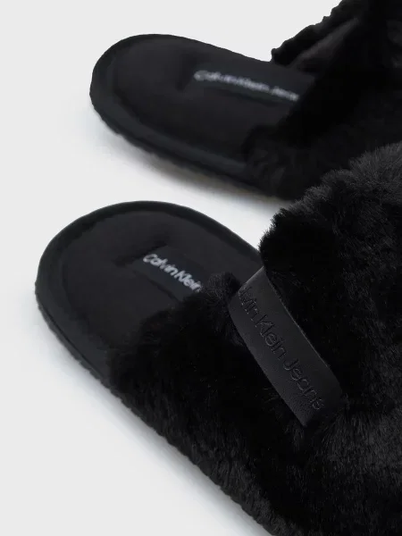 Меховые тапочки Calvin Klein черные