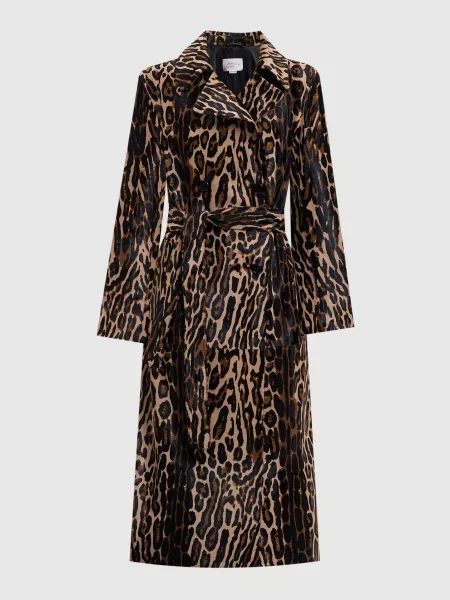 Двобортне шкіряне пальто в анімалістичний принт Babe Pay Pls бежеве