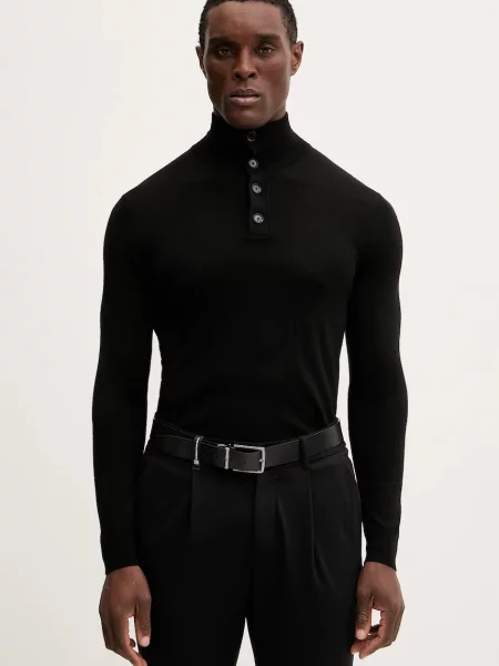 Пуловер с вълна Sisley от лека материя черно