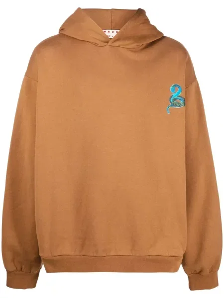 Суичър с качулка Marni с принт със змийски принт кафяво