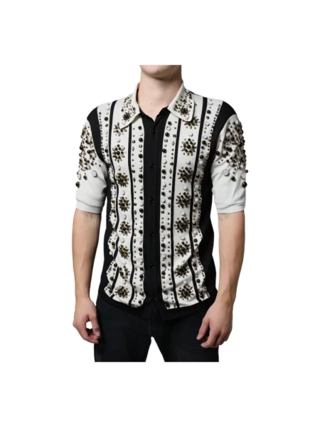 Jedwabna koszula Dolce And Gabbana z nitami casual biała