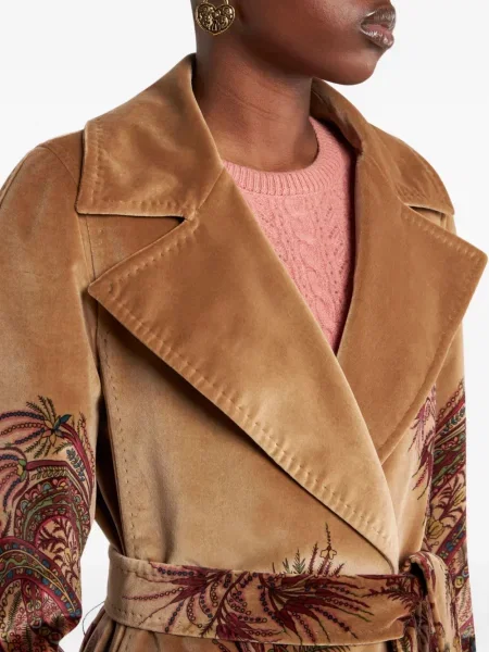 Palton Etro de catifea cu imagine cu model paisley maro