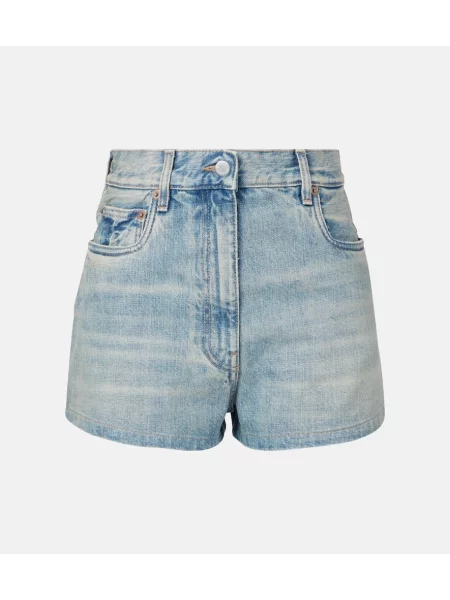 Pantaloni scurți din denim Prada cu talie înaltă albastru