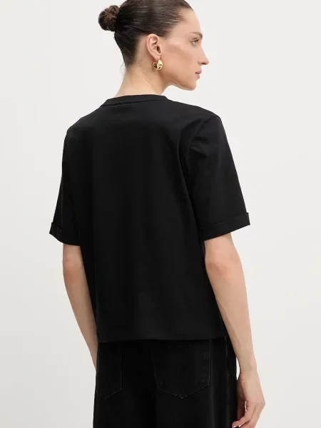 Koszulka Liu Jo z dekoltem w serek z kamieniami czarna