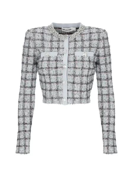 Cardigan Self-portrait în carouri albastru